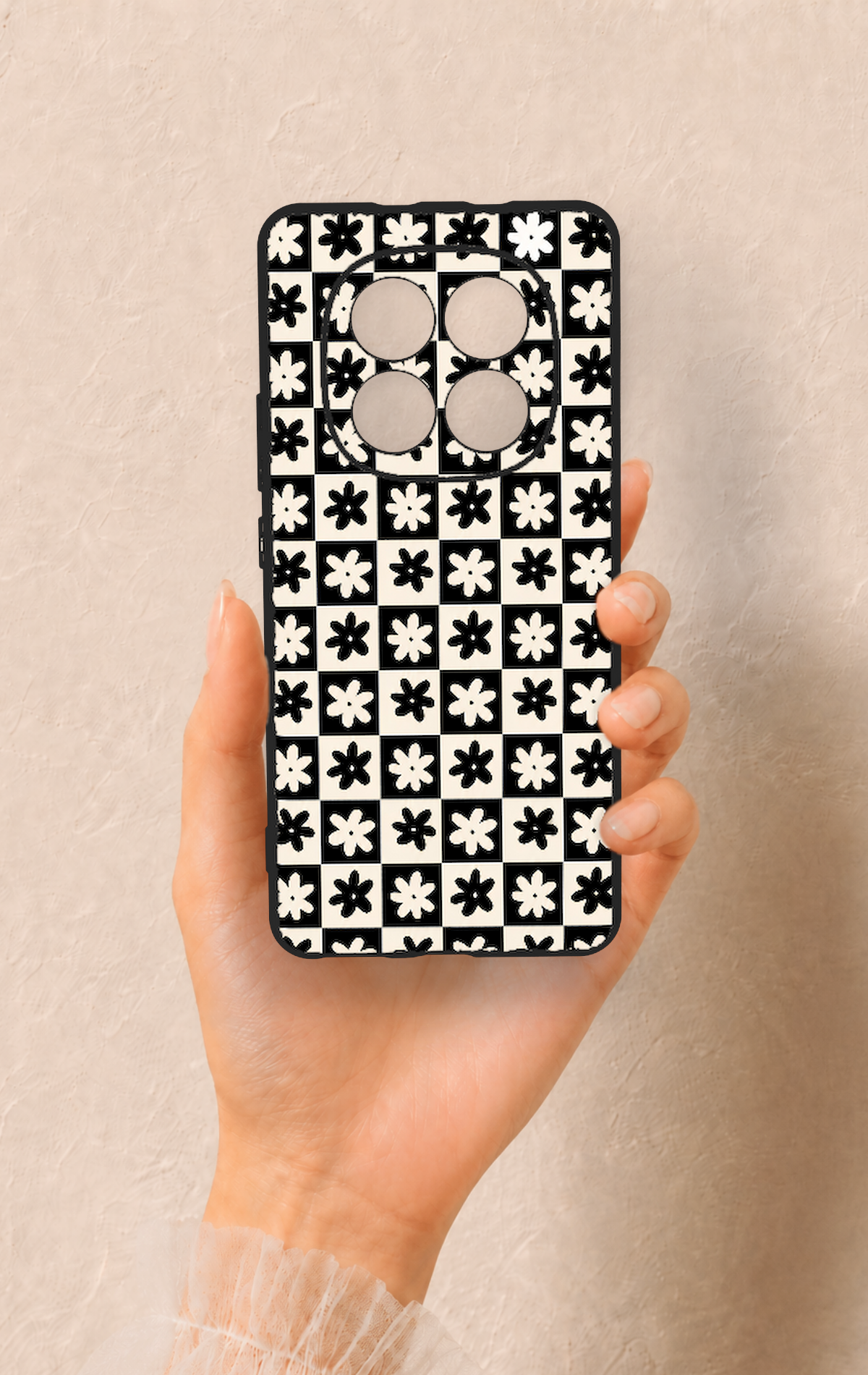 REDMİ NOTE 15 4G Uyumlu Çiçek Motifli Dama Desenli Silikon Kılıf
