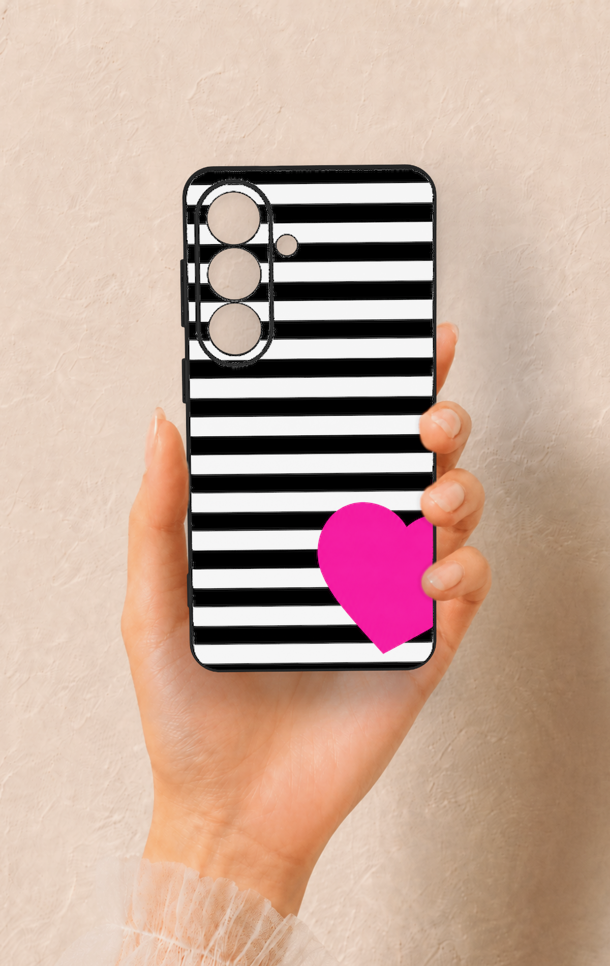 Samsung S26 Uyumlu Çizgili Kalp Desenli Silikon Kılıf