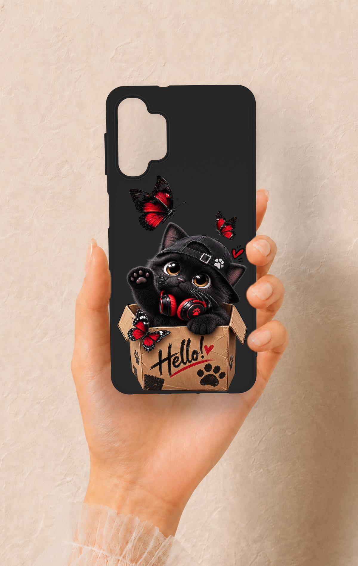 Samsung A32 Uyumlu Hello Cat Desenli Silikon Kılıf