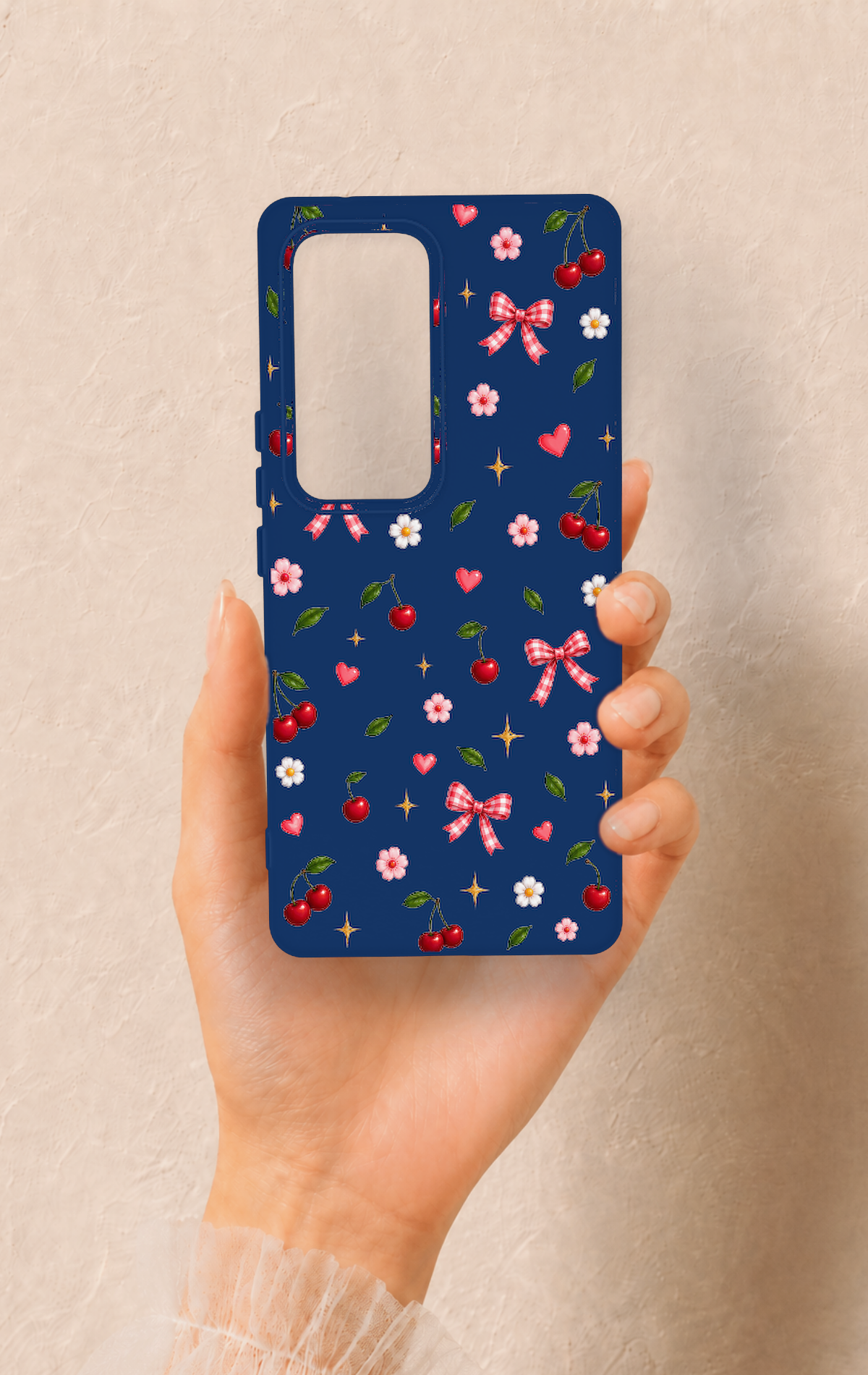 Vivo V30 Uyumlu Çiçek Kiraz Fiyonk Desenli Silikon Kılıf