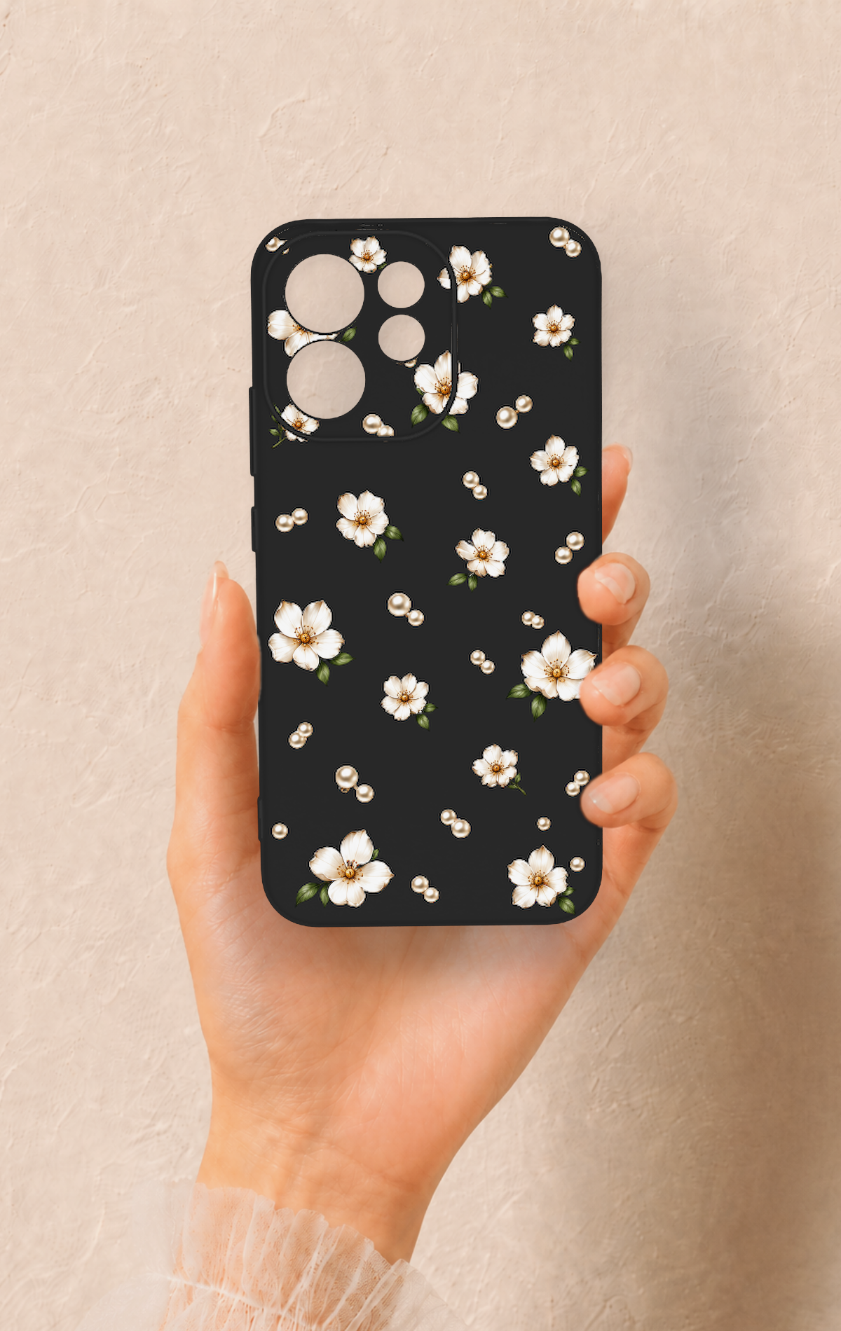 Oppo Reno 15F Uyumlu İnci Papatya Desenli Silikon Kılıf