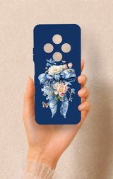 Redmi 14C Uyumlu Mavi Kurdeleli Çiçek Desenli Silikon Kılıf