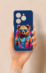 Tecno Spark 20 Pro Uyumlu Gözlüklü Ayı Desenli Silikon Kılıf