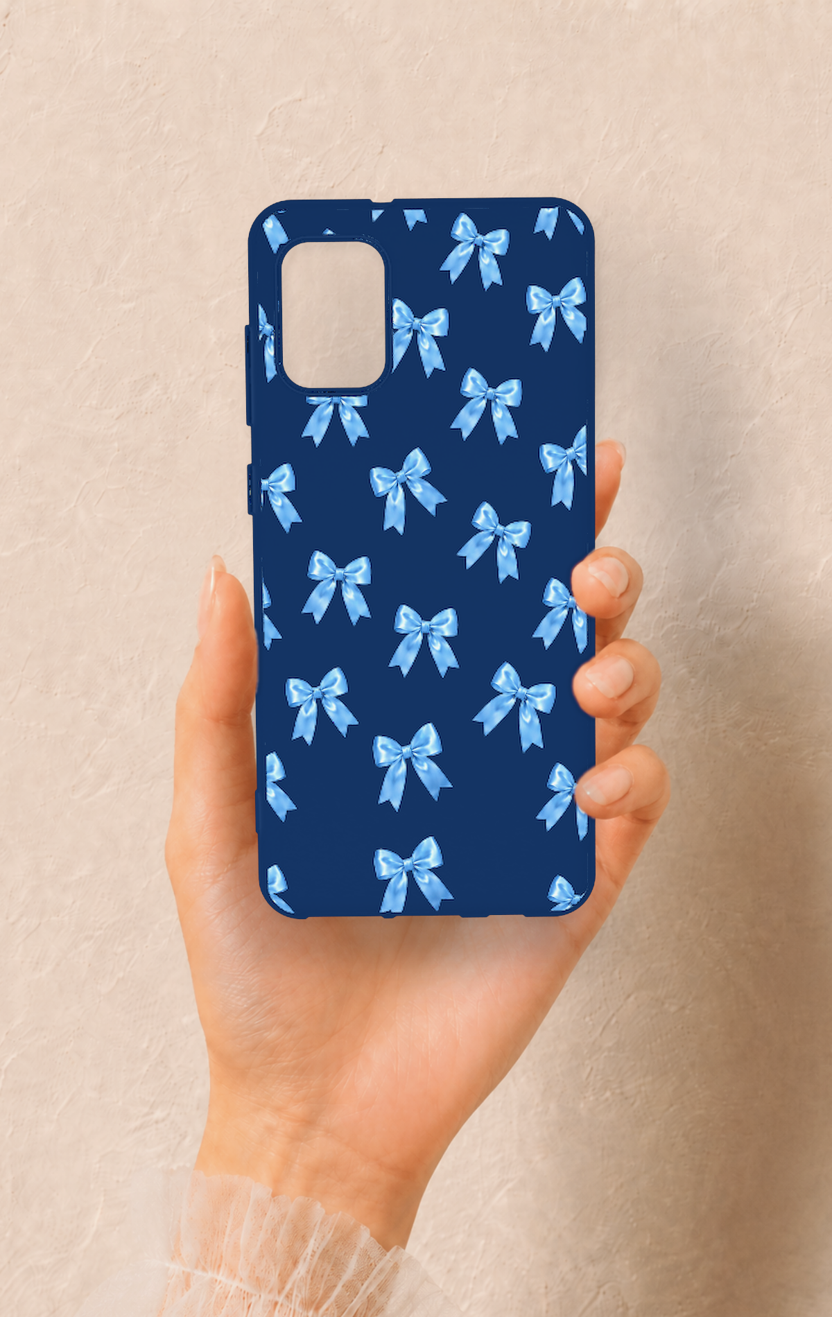 Samsung A31 Uyumlu Mavi Fiyonk Kurdele Desenli Silikon Kılıf