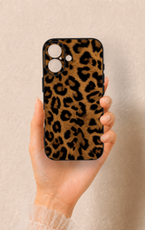 iPhone 17 Uyumlu Koyu Leopar Deri Desenli Silikon Kılıf