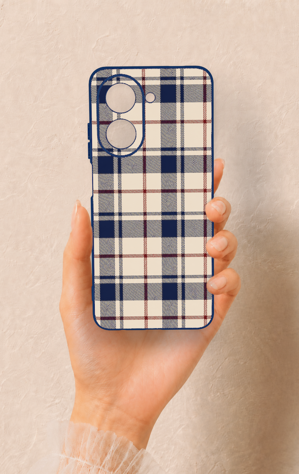 Redmi A5 Uyumlu Mavi Bordo Çizgili Ekose Desenli Silikon Kılıf