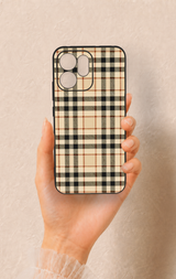 Oppo Reno 14F Uyumlu Karamel Siyah Ekose Desenli Silikon Kılıf