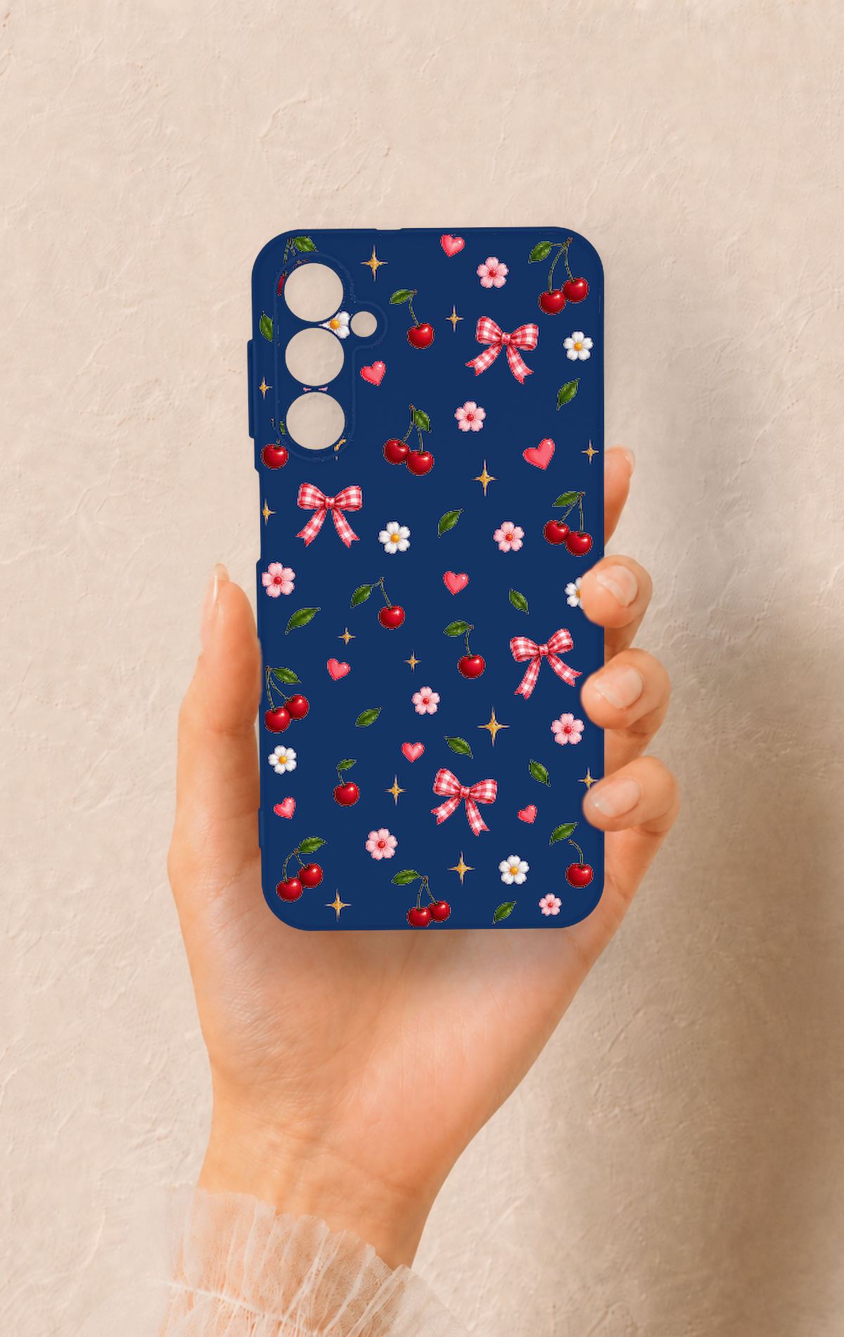 Samsung A24 Uyumlu Çiçek Kiraz Fiyonk Desenli Silikon Kılıf