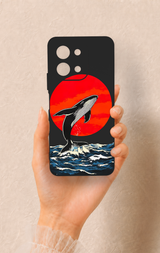 Vivo Y28 Uyumlu Kırmızı Güneş Balina Desenli Silikon Kılıf