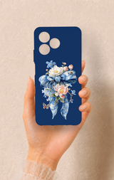 Realme C53 Uyumlu Mavi Kurdeleli Çiçek Desenli Silikon Kılıf