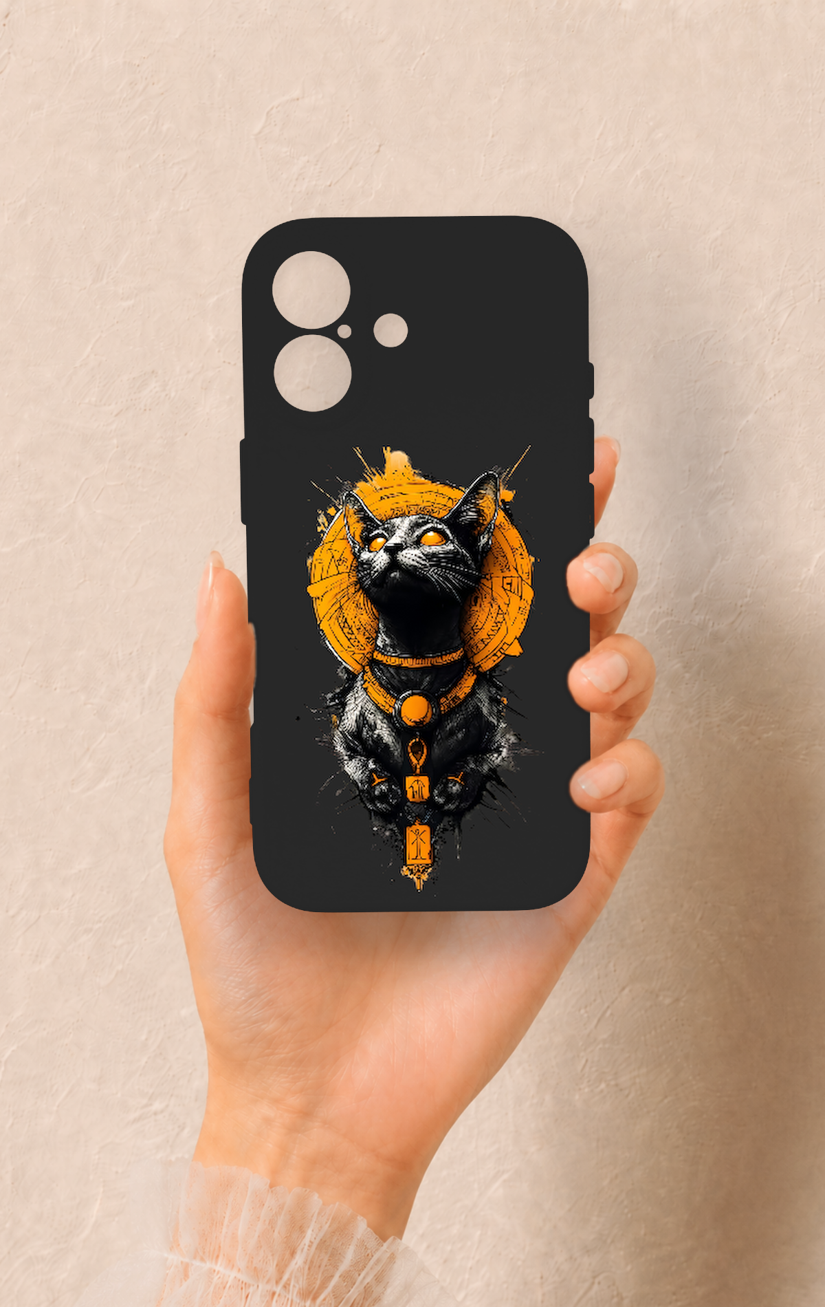 iPhone 17 Uyumlu Mısırlı Kedi Tanrısı Desenli Silikon Kılıf