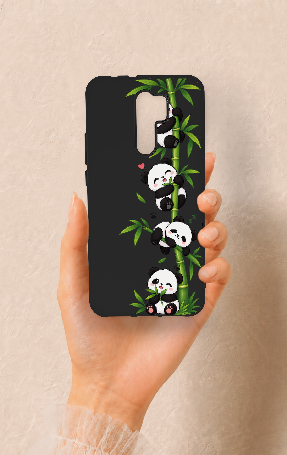 Redmi 9 Uyumlu Sevimli Panda Bambu Desenli Silikon Kılıf