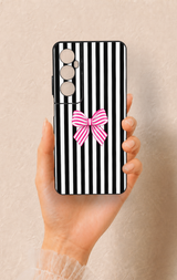 Realme C65 Uyumlu Pembe Beyaz Kurdele Desenli Silikon Kılıf