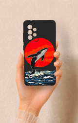 Samsung A52 Uyumlu Kırmızı Güneş Balina Desenli Silikon Kılıf