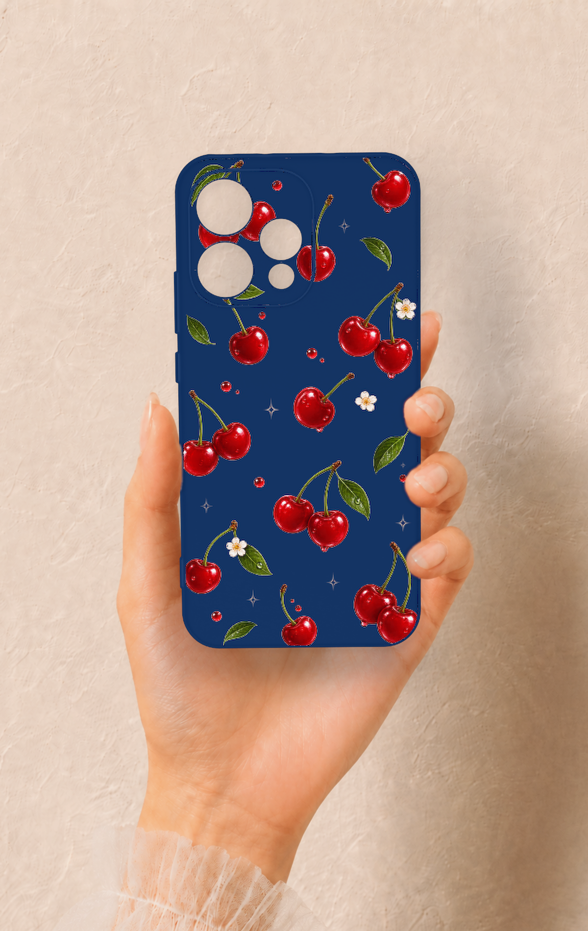 Oppo Reno 15 5G Uyumlu Kiraz Papatya Desenli Silikon Kılıf