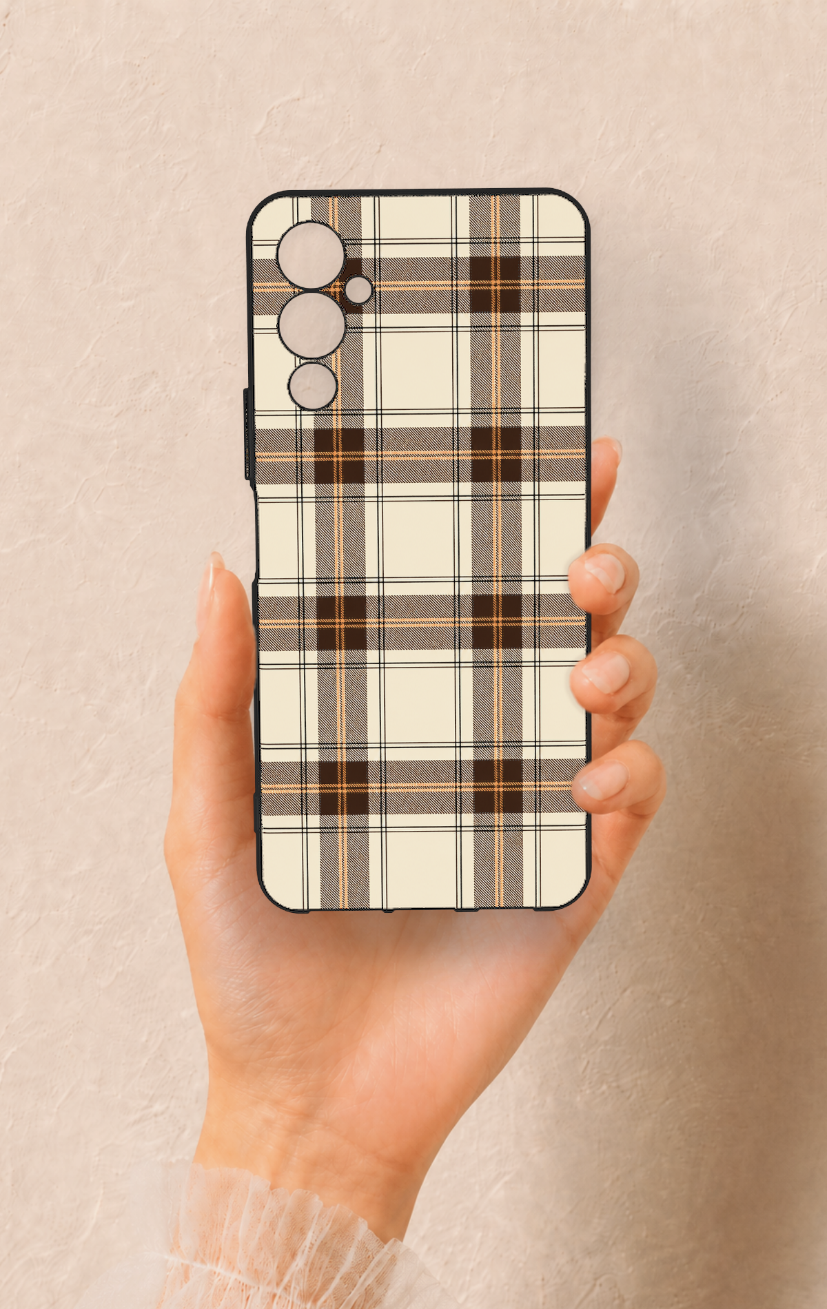 Tecno Pova Neo 4 Uyumlu Bej Kahverengi Ekose Desenli Silikon Kılıf