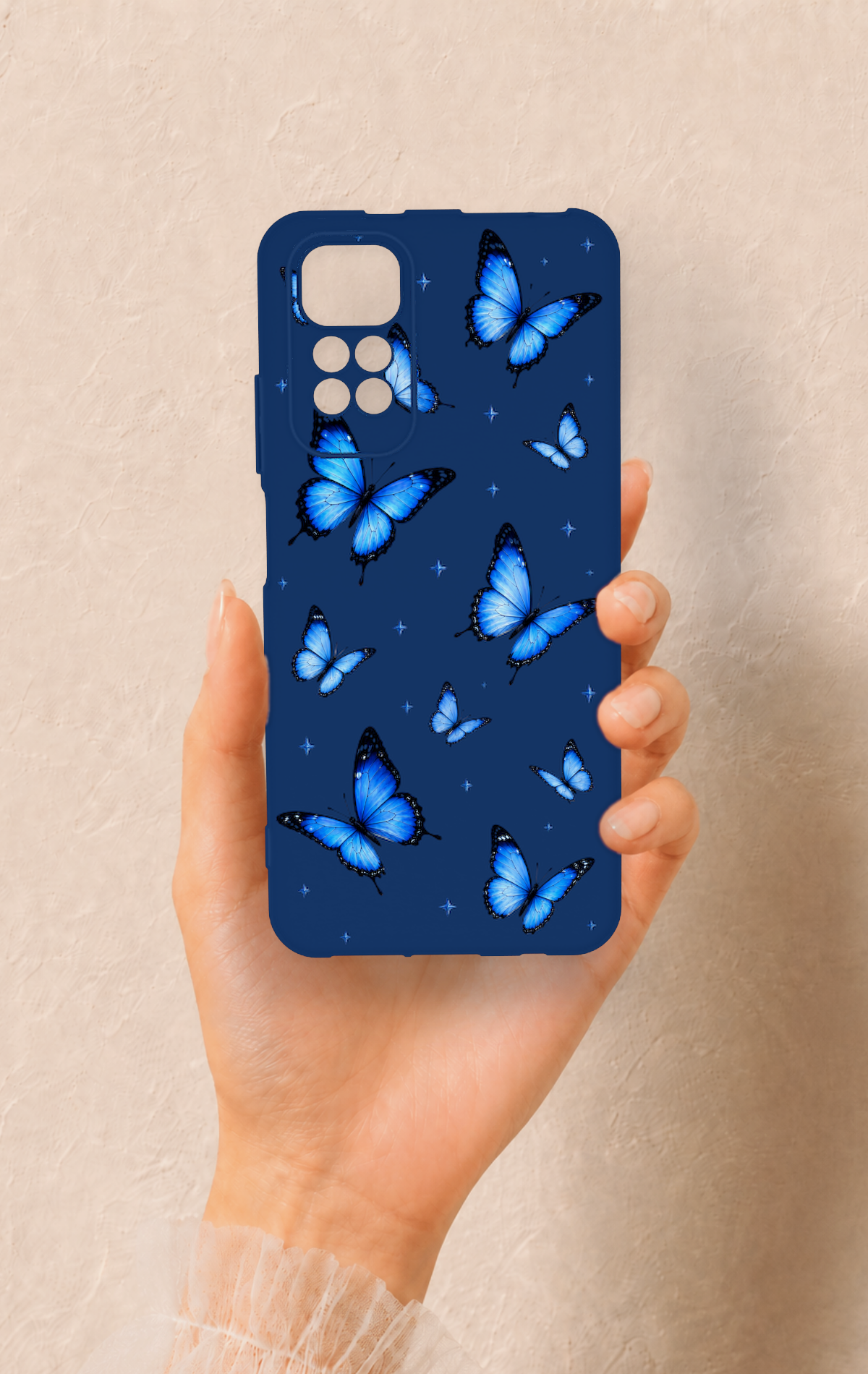 Redmi Note 11S Uyumlu Parlak Mavi Kelebek Desenli Silikon Kılıf