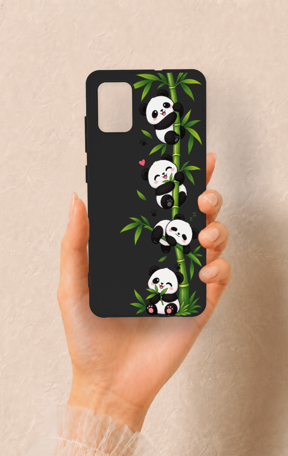 Saamsung A51 Uyumlu Sevimli Panda Bambu Desenli Silikon Kılıf