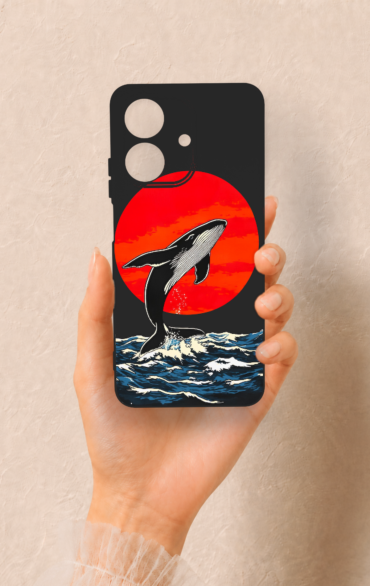Realme Note 60 Uyumlu Kırmızı Güneş Balina Desenli Silikon Kılıf