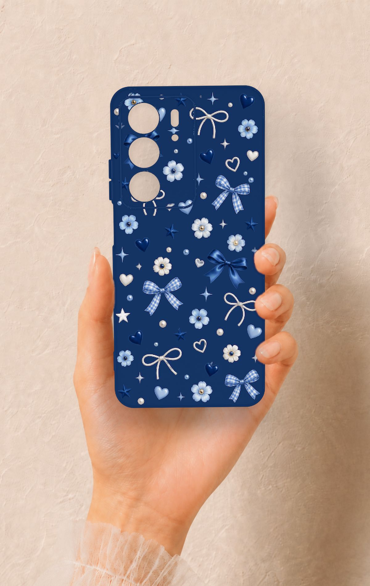Realme C75 Uyumlu Mavi Papatya Fiyonk Desenli Silikon Kılıf