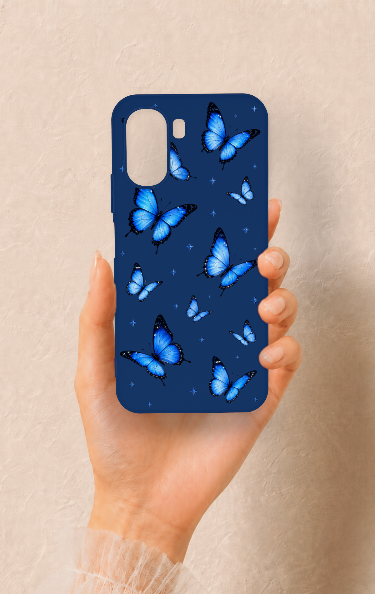 Oppo A6T Uyumlu Parlak Mavi Kelebek Desenli Silikon Kılıf