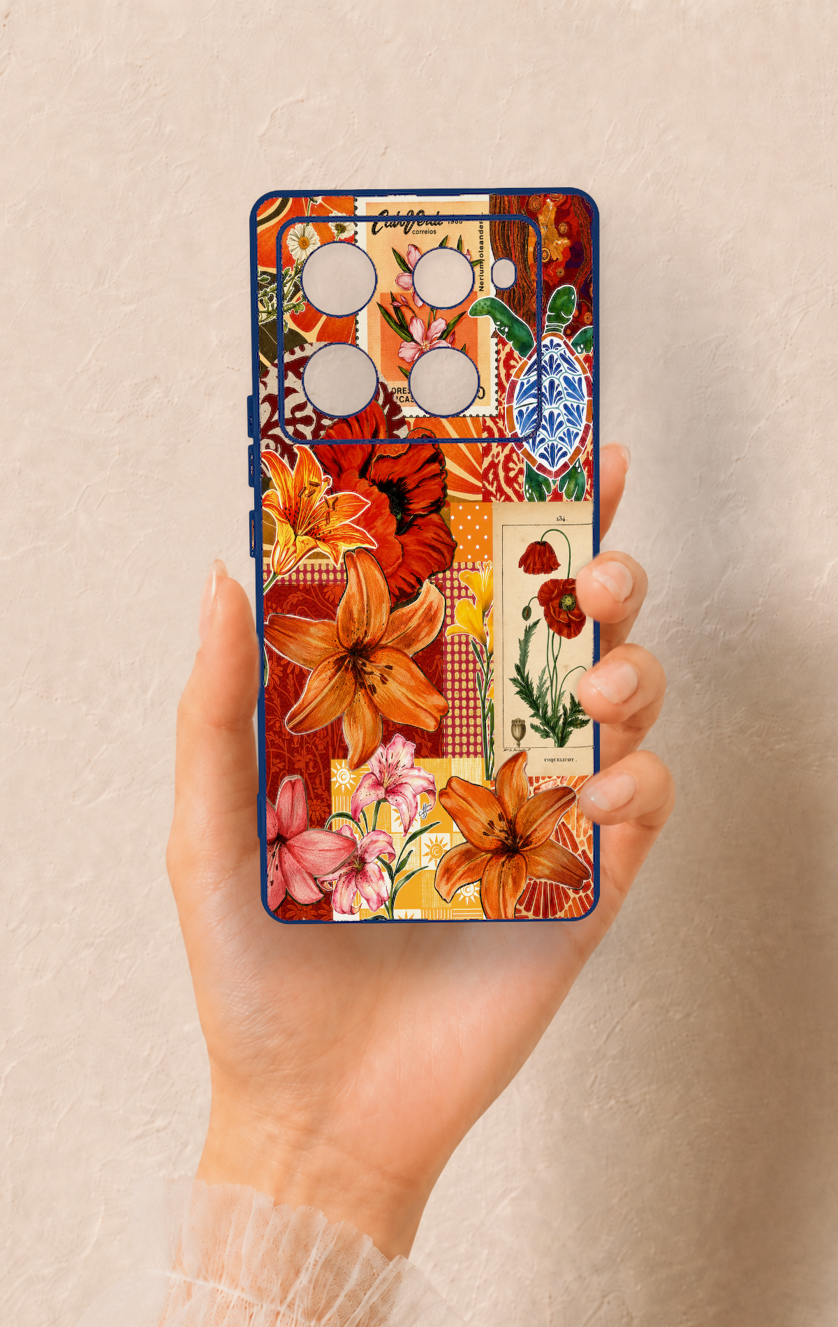 İnfinix Note 40 Pro Uyumlu Turuncu Zambak Desenli Silikon Kılıf