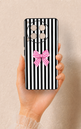 Tecno Camon 30 Uyumlu Pembe Beyaz Kurdele Desenli Silikon Kılıf