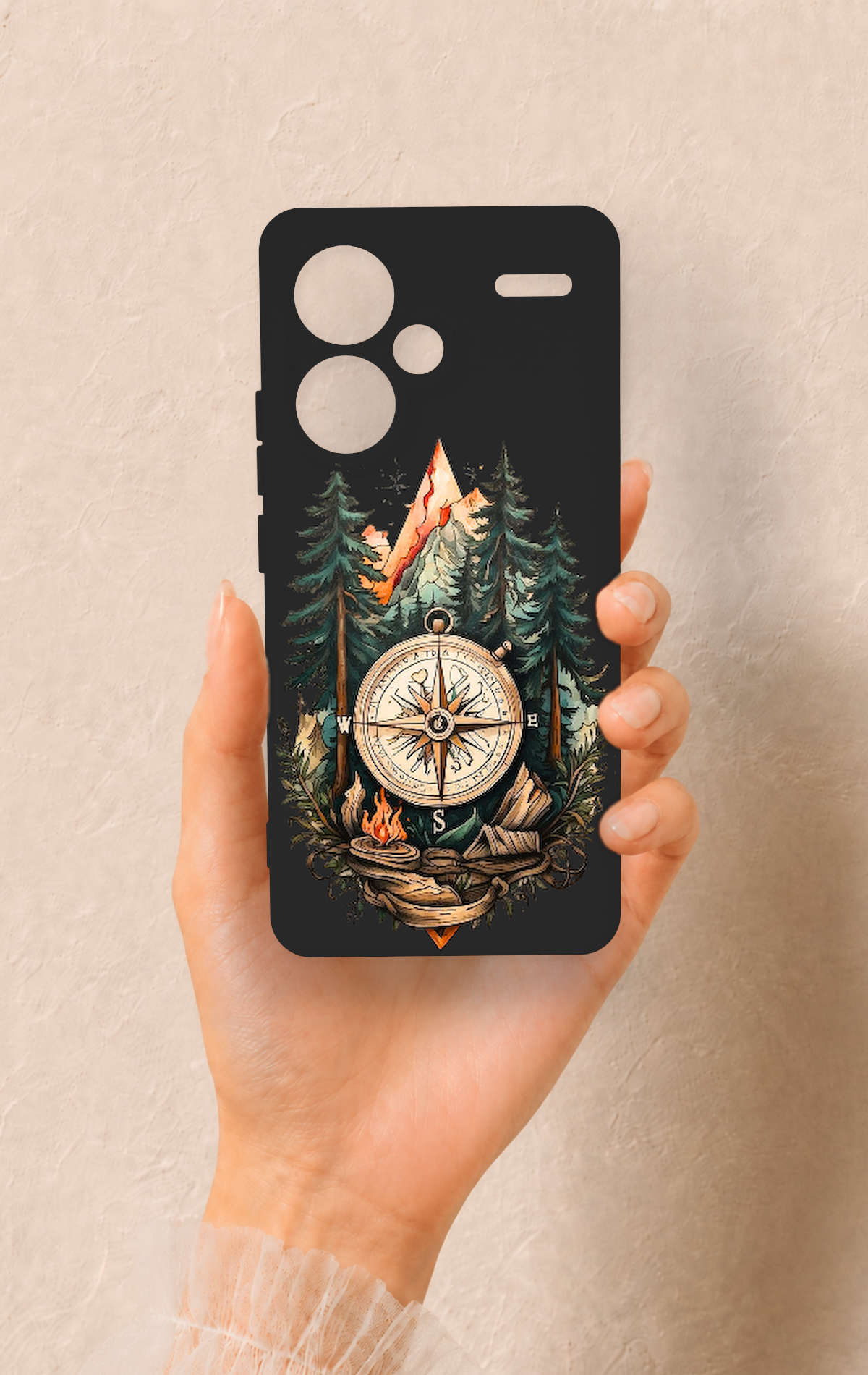 Redmi Note 13 Pro Plus Uyumlu Pusula Orman Desenli Silikon Kılıf