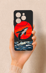İnfinix Hot 40 Pro Uyumlu Kırmızı Güneş Balina Desenli Silikon Kılıf