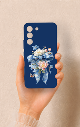 Samsung S22 Uyumlu Mavi Kurdeleli Çiçek Desenli Silikon Kılıf