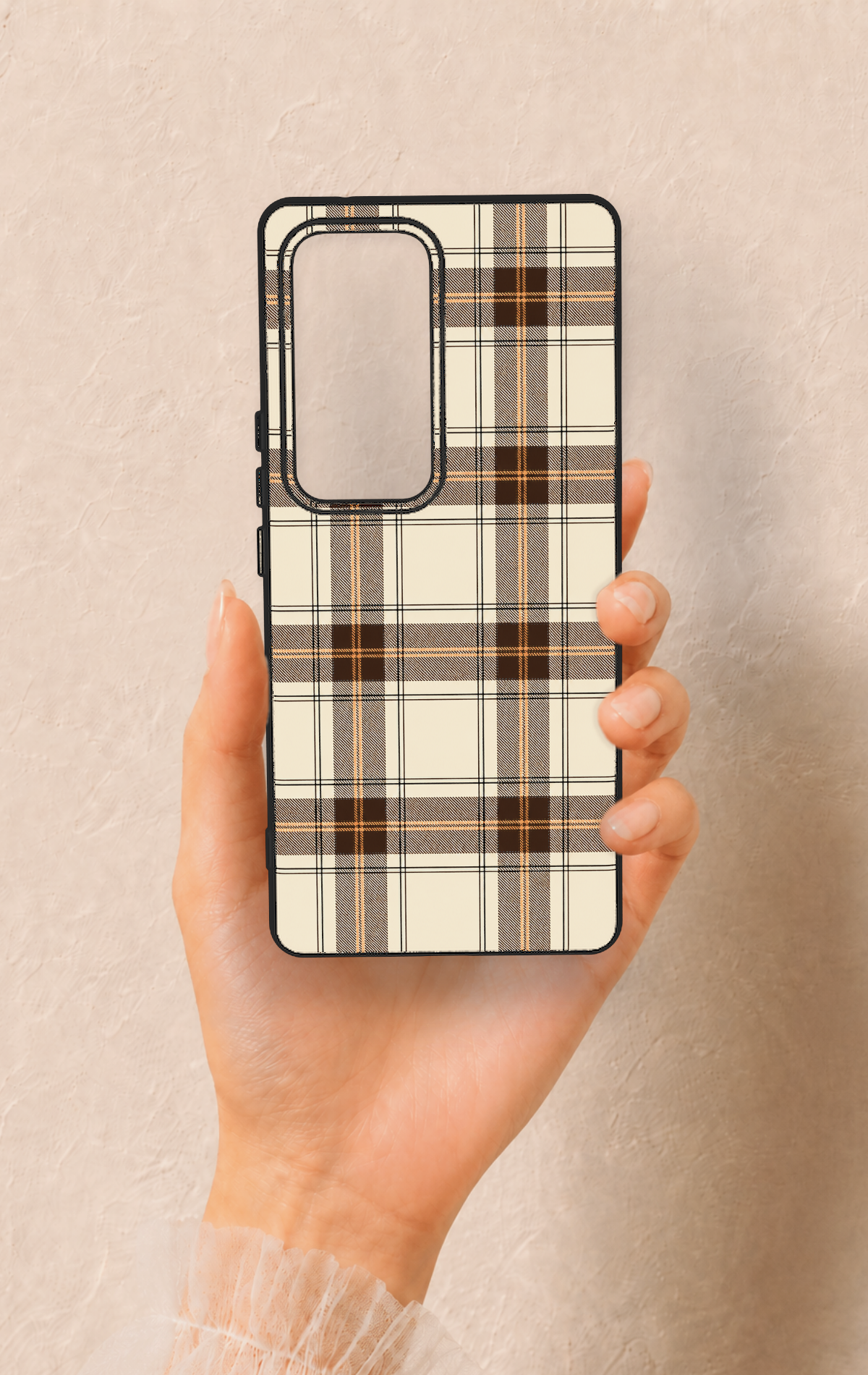 Vivo V30 Uyumlu Bej Kahverengi Ekose Desenli Silikon Kılıf