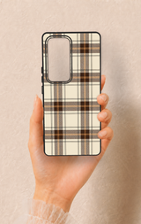 Vivo V30 Uyumlu Bej Kahverengi Ekose Desenli Silikon Kılıf
