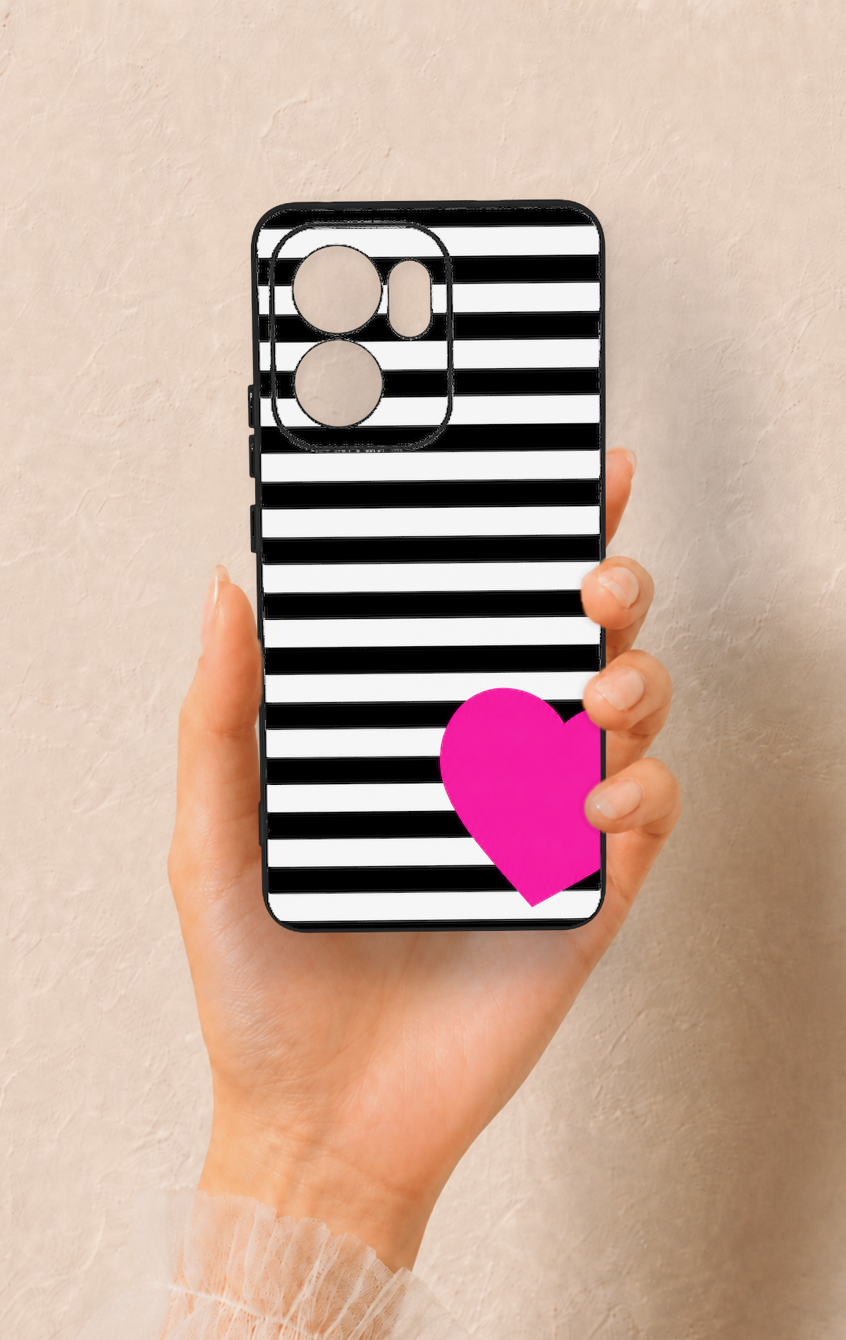 Oppo Reno 13F Uyumlu Çizgili Kalp Desenli Silikon Kılıf