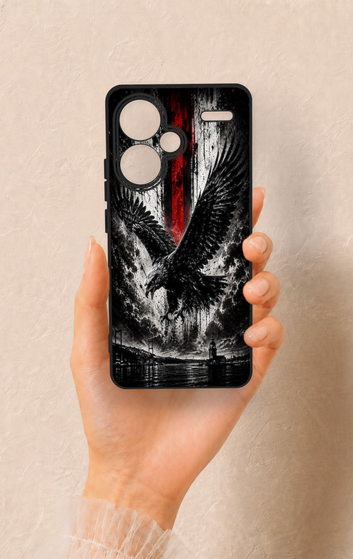 Redmi Note 13 Pro Plus Uyumlu Kara Kartal Desenli Silikon Kılıf