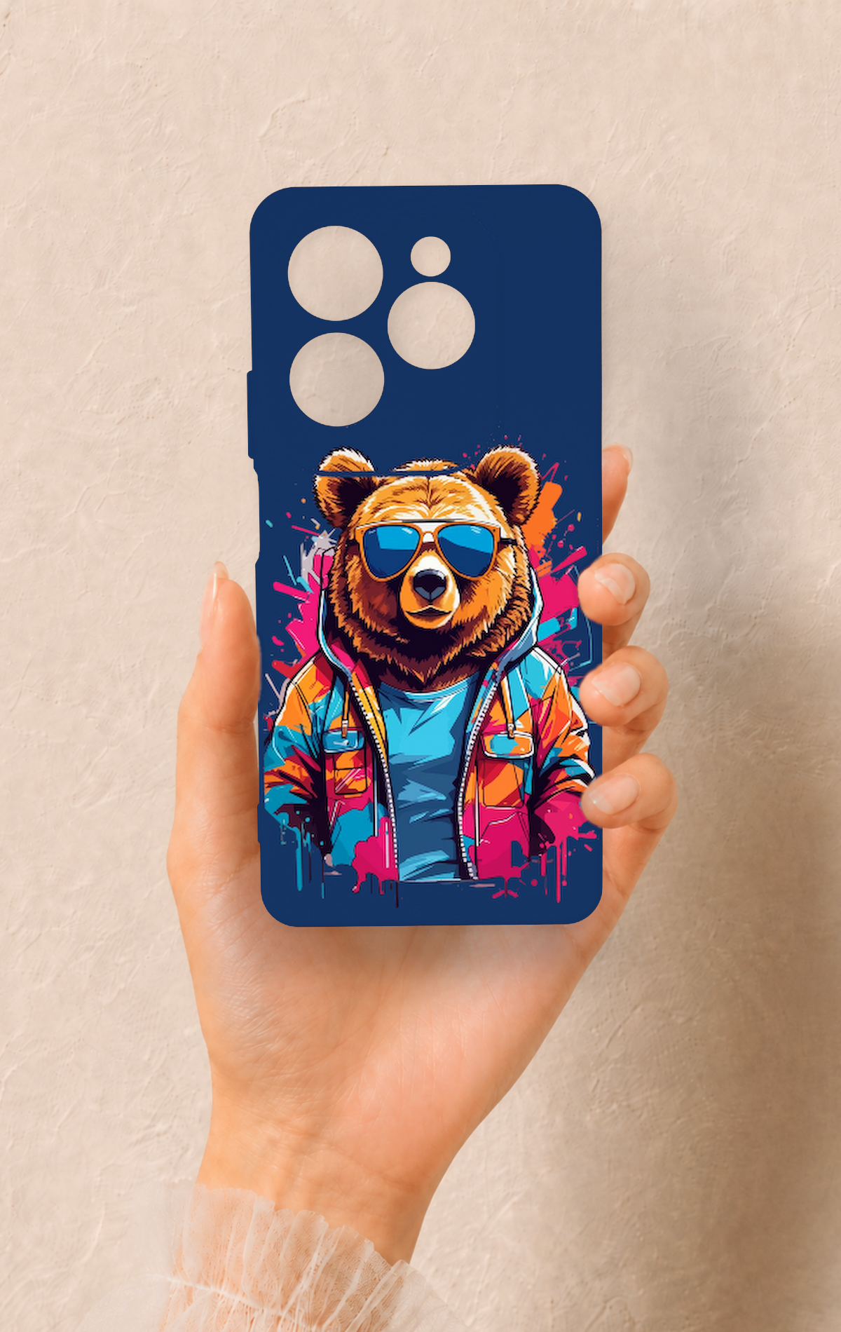 İnfinix Hot 40 Pro Uyumlu Gözlüklü Ayı Desenli Silikon Kılıf