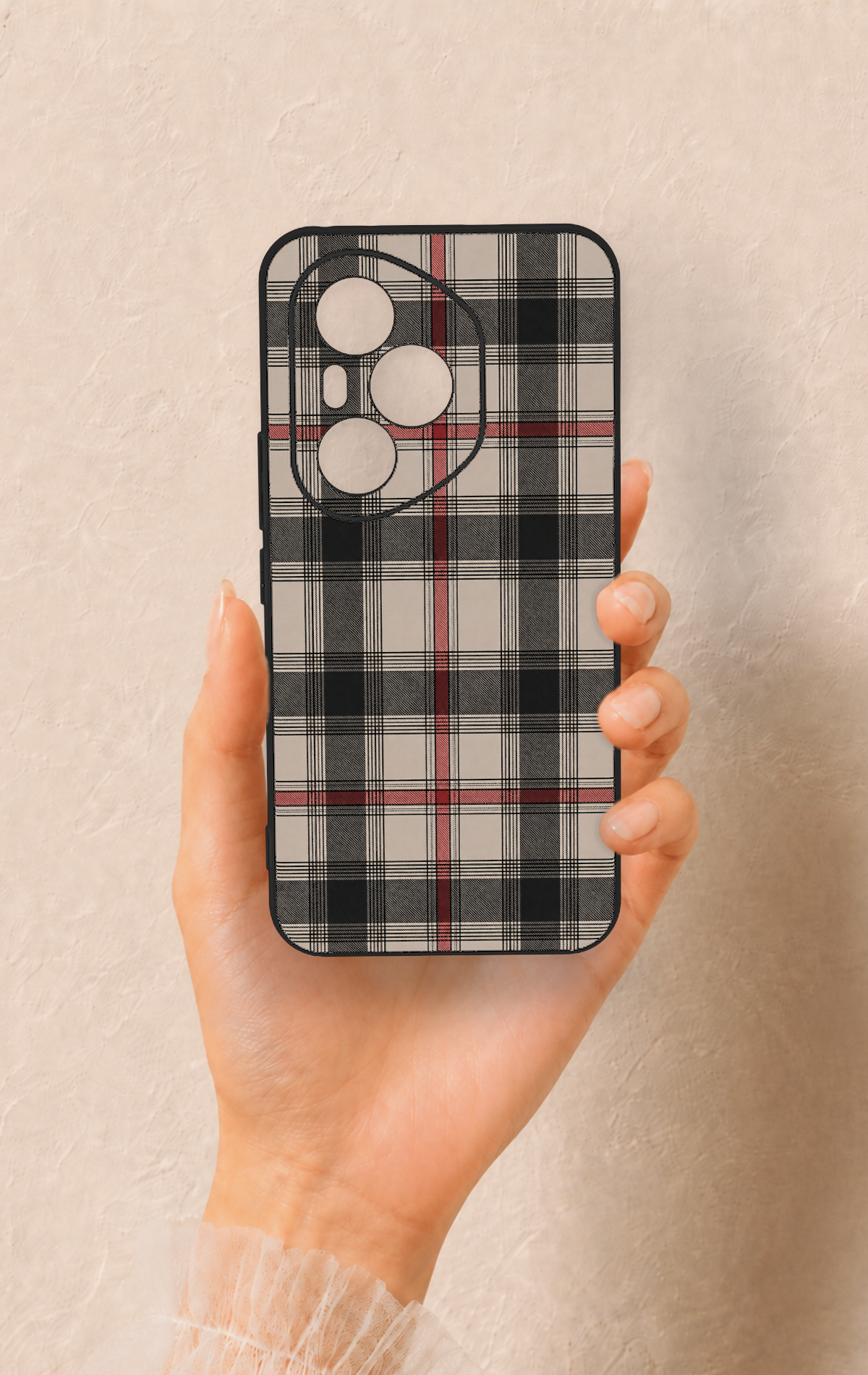 Honor 400 Pro Uyumlu Siyah Kırmızı Ekose Desenli Silikon Kılıf
