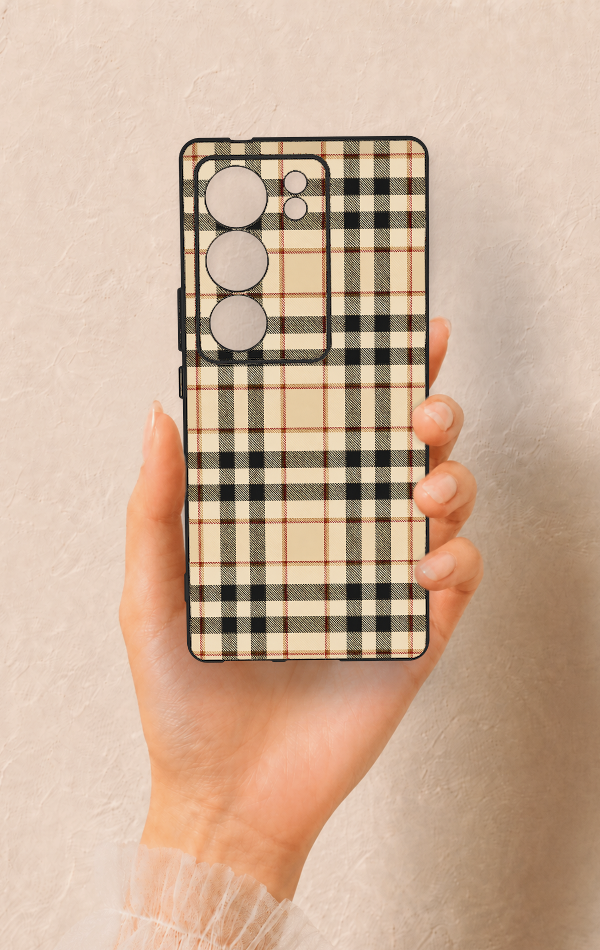 Vivo V29 Uyumlu Karamel Siyah Ekose Desenli Silikon Kılıf