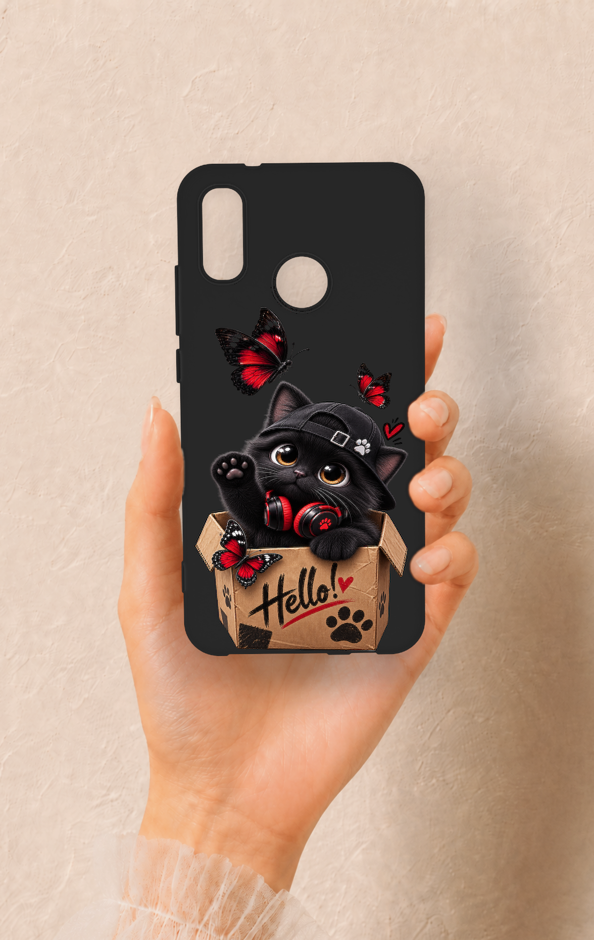 Huawei P20 Lite Uyumlu Hello Cat Desenli Silikon Kılıf