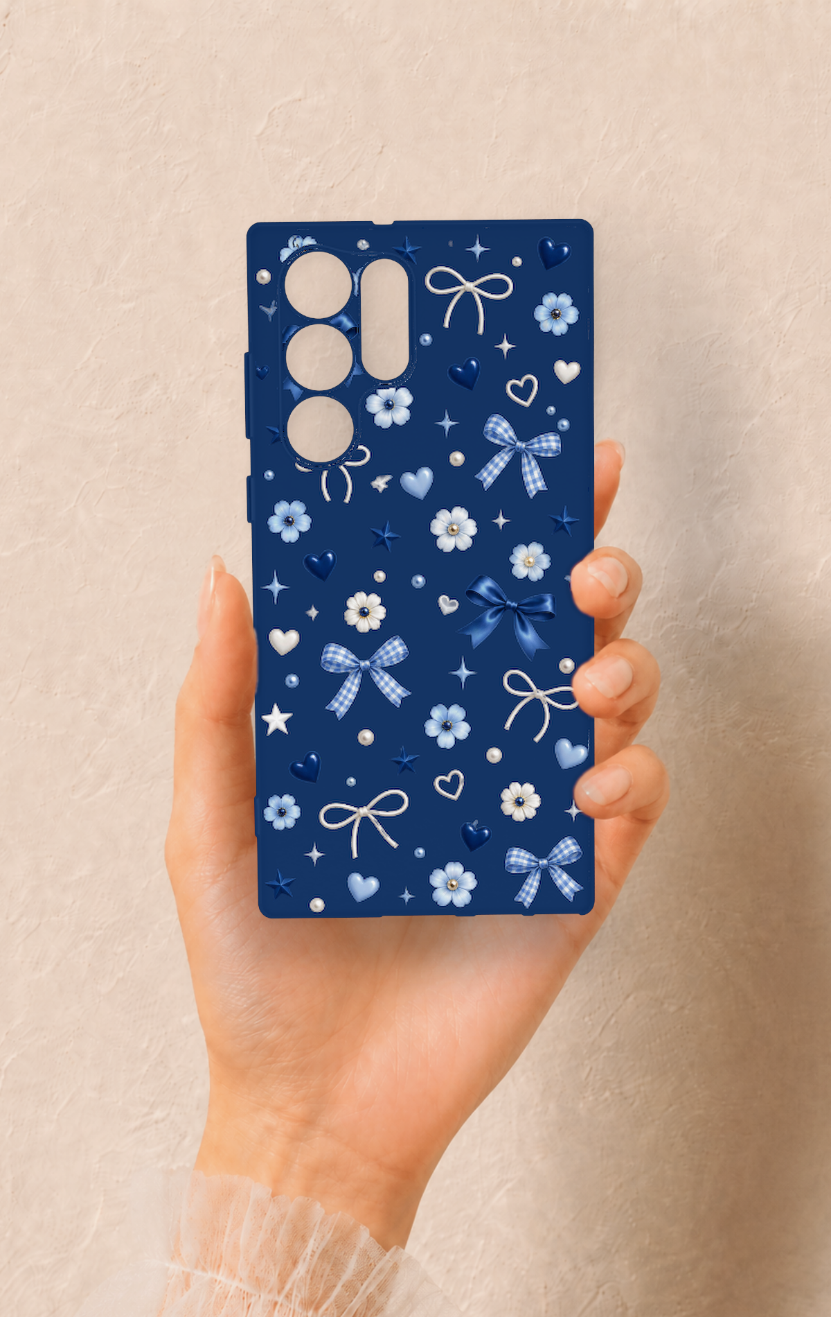 Samsung S22 Ultra Uyumlu Mavi Papatya Fiyonk Desenli Silikon Kılıf