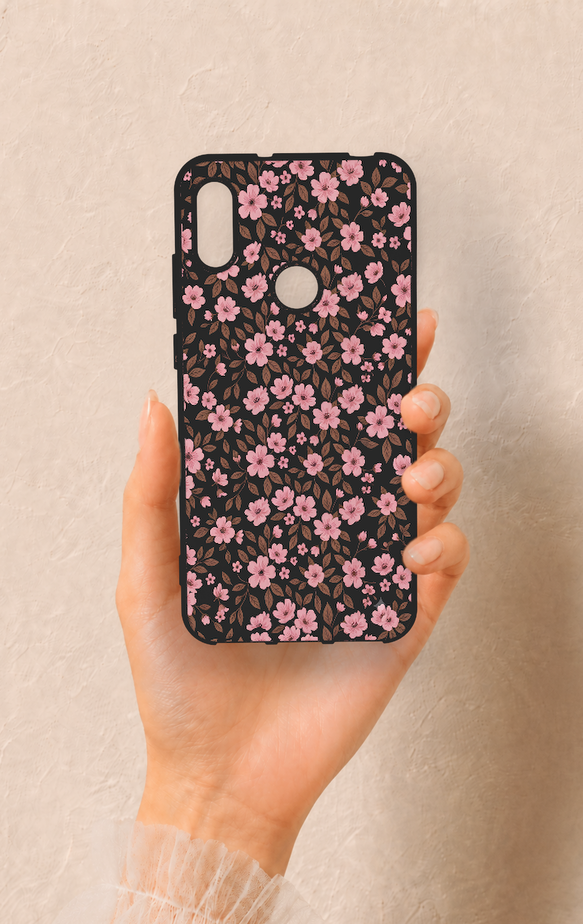 Huawei Y6 2019 Uyumlu Mini Pembe Çiçek Desenli Silikon Kılıf
