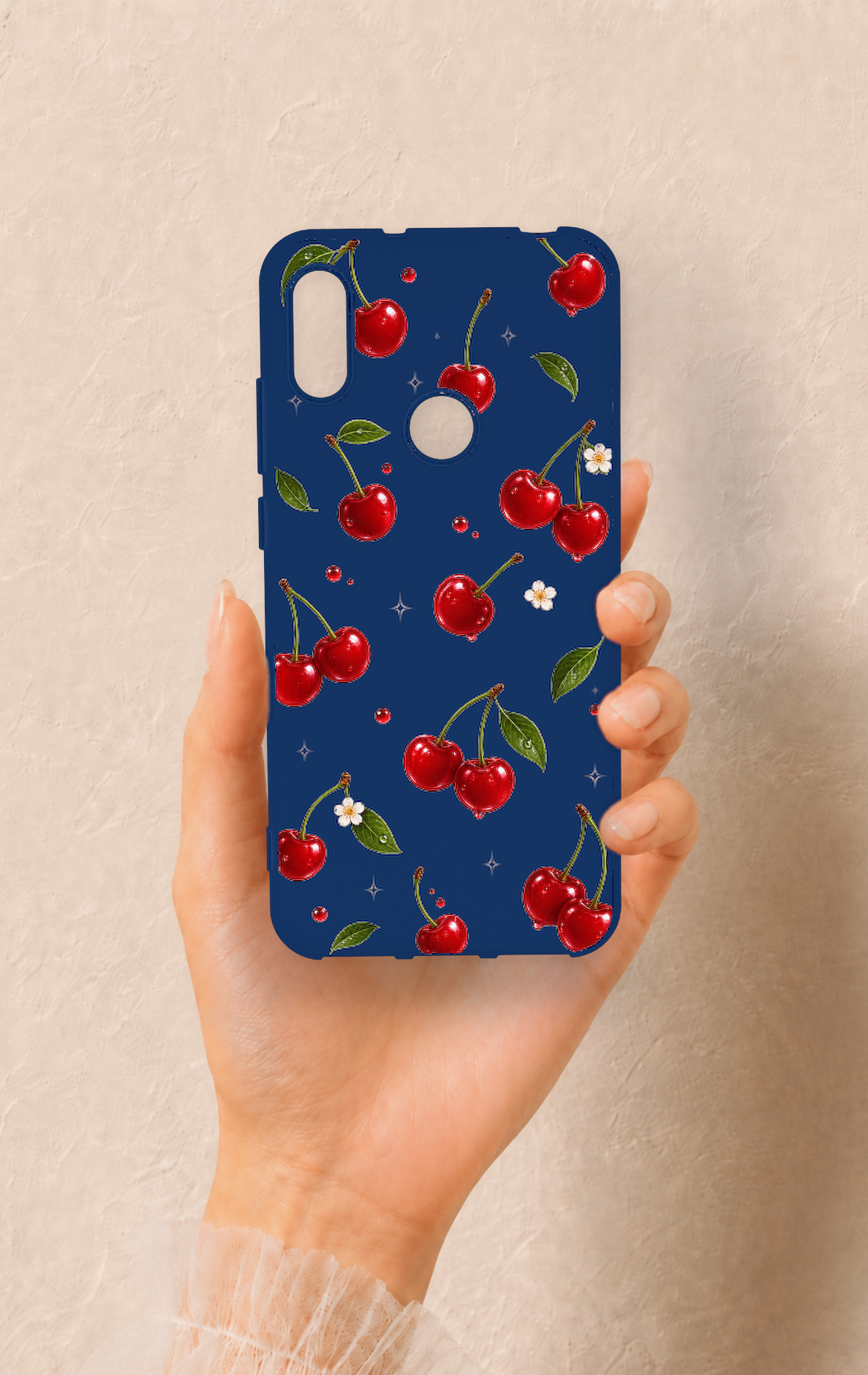 Huawei Y6 2019 Uyumlu Kiraz Papatya Desenli Silikon Kılıf
