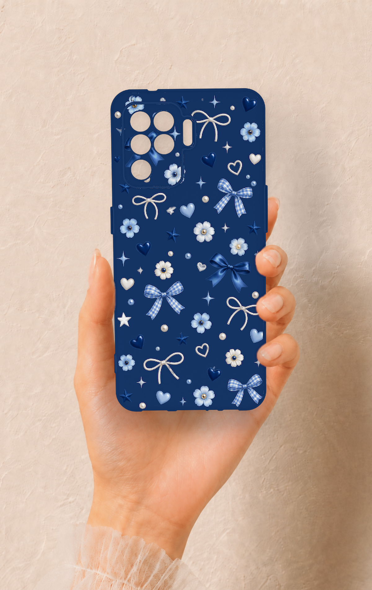 Oppo Reno 5 Lite Uyumlu Mavi Papatya Fiyonk Desenli Silikon Kılıf