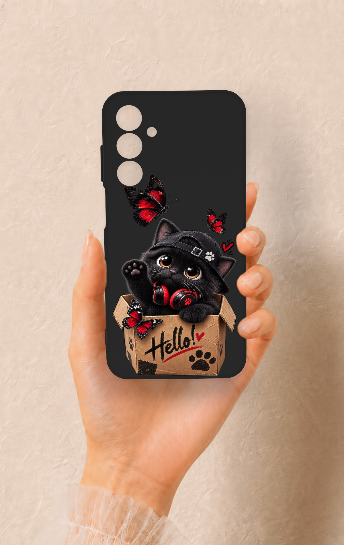 Samsung A25 Uyumlu Hello Cat Desenli Silikon Kılıf