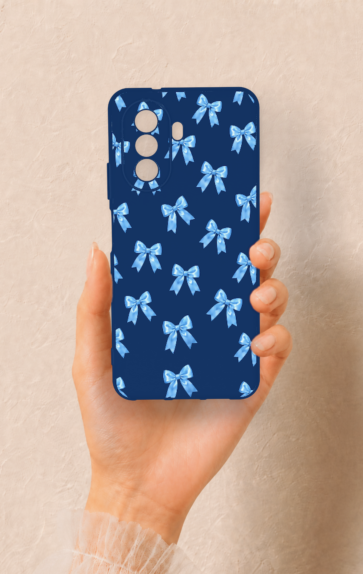 Huawei Nova Y70 Uyumlu Mavi Fiyonk Kurdele Desenli Silikon Kılıf