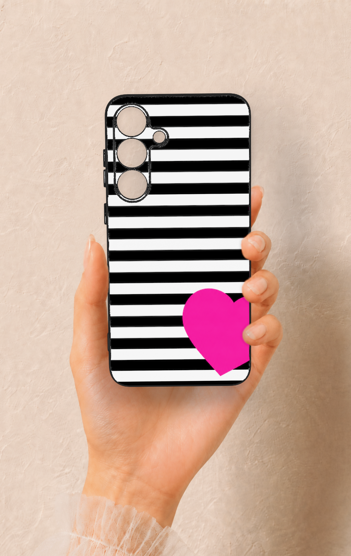 Samsung S25 Plus Uyumlu Çizgili Kalp Desenli Silikon Kılıf