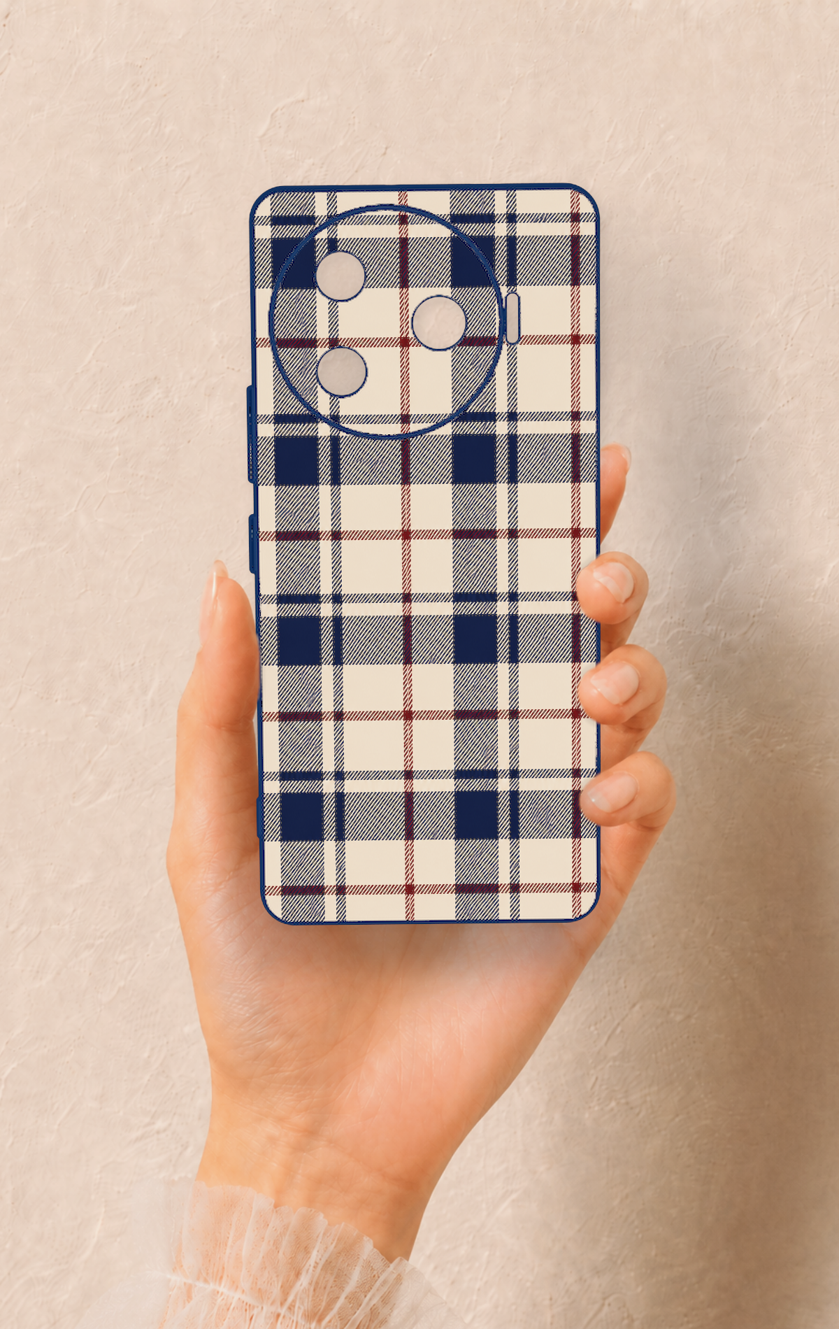 Tecno Camon 30 Pro 5G Uyumlu Mavi Bordo Çizgili Ekose Desenli Silikon Kılıf
