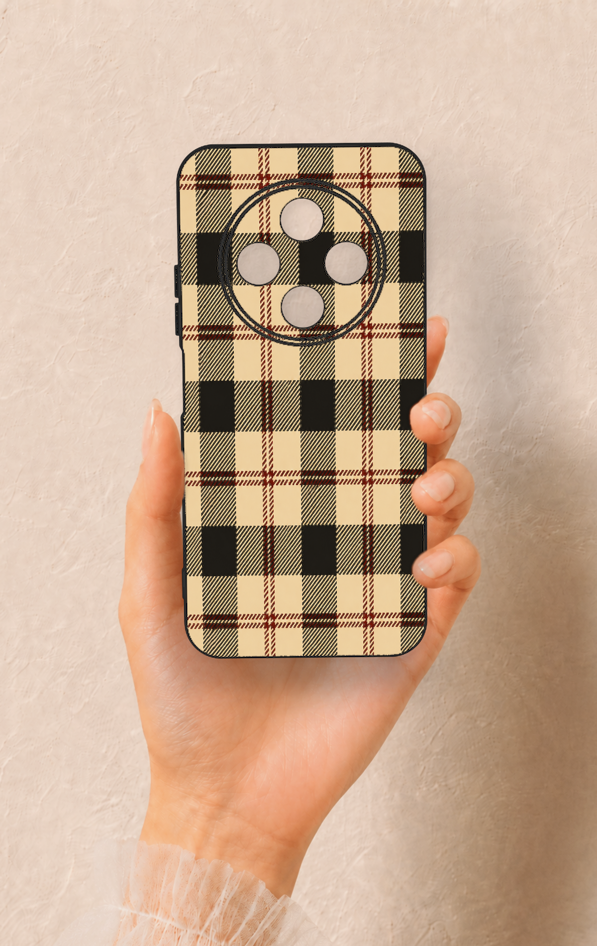 Tecno Spark 30C Uyumlu Krem Ekose Desenli Silikon Kılıf