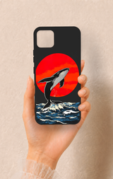 Realme C11 2021 Uyumlu Kırmızı Güneş Balina Desenli Silikon Kılıf