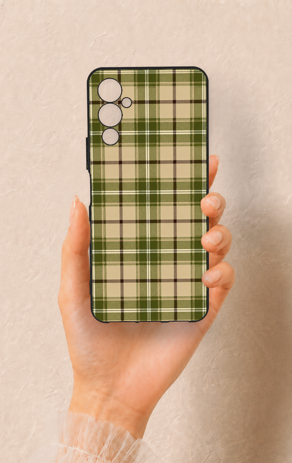 Tecno Pova Neo 4 Uyumlu Zeytin Yeşili Ekose Desenli Silikon Kılıf