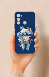 Tecno Spark 8C Uyumlu Mavi Kurdeleli Çiçek Desenli Silikon Kılıf